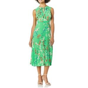 Donna Morgan 4 Sunburst Pleated Midi Dress Kelly Green/Azure Ribbon Neckline